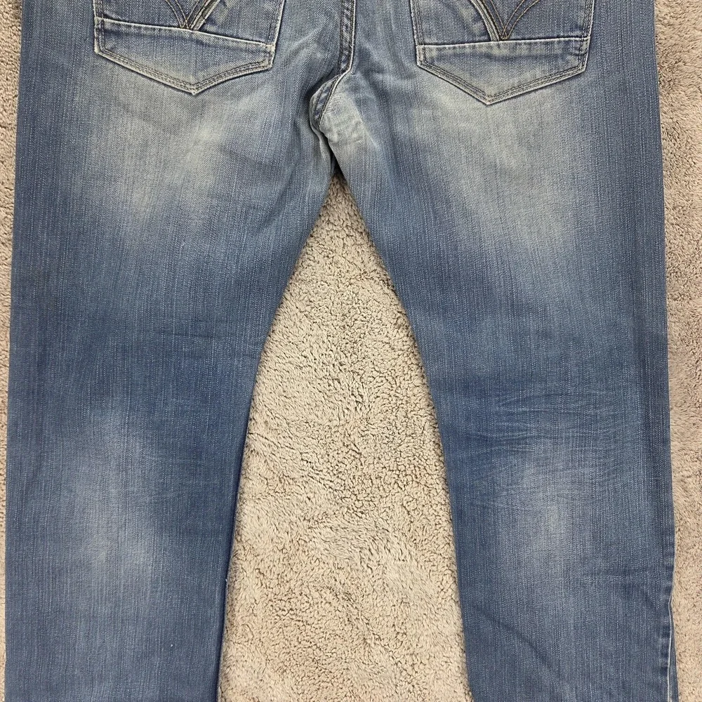 Diesel Jeans Mens 34x32 Blue Regular Straight Distressed Zip Fly Altered Hem
